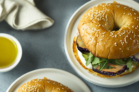 Eggplant Bagel with Honey and Brie